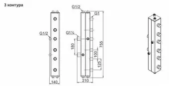 Распределительный коллектор вертикальный Zota на 3 выхода, до 70 кВт
