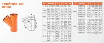 Тройник для наружной канализации НПВХ 400/400/45