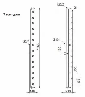 Распределительный коллектор вертикальный Zota на 7 выходов, до 70 кВт