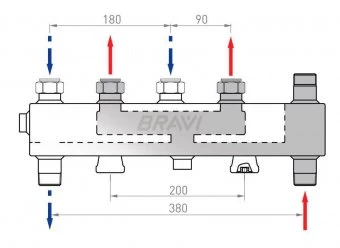 Распределительный коллектор с гидравлич. разделителем Bravi HVW90 для 3-насосных групп DN20 до 50 кВ