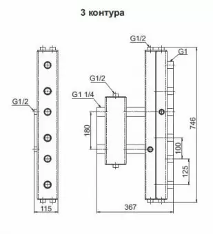 Гидрострелка с коллектором Zota, вертикальная, 3 контура, до 70 кВт