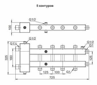 Гидрострелка с коллектором Zota, горизонтальная, 5 контуров, до 70 кВт