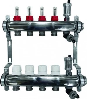 Коллекторная группа с раходомерами и запорно-регулирующими клапанами на 8 выходов Aqualink 1"x3/4"