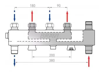 Распределительный коллектор с гидравлич. разделителем Bravi HVW90 для 2-насосных групп DN20 до 50 кВ