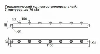 Гидравлический коллектор универсальный горизонтальный Zota на 7 выходов, до 70 кВт