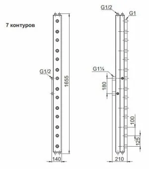 Распределительный коллектор вертикальный Zota на 7 выходов, до 70 кВт