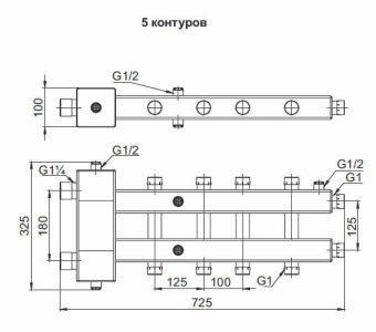 Гидрострелка с коллектором Zota, горизонтальная, 5 контуров, до 70 кВт