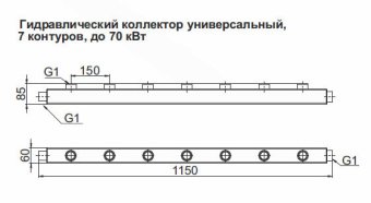 Гидравлический коллектор универсальный горизонтальный Zota на 7 выходов, до 70 кВт